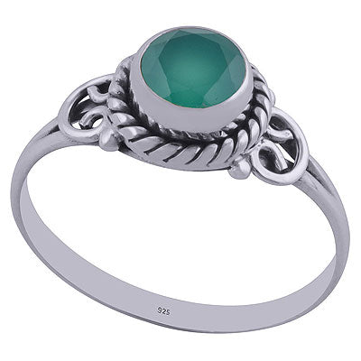 Gorgeous Handmade Work Around Green Onyx Round Shape 925 Sterling Solid Silver Ring - R1001841-31