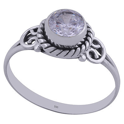 Gorgeous Handmade Work Around White Cubic Zirconia Round Shape 925 Sterling Solid Silver Ring - R1001841-35