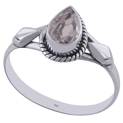 Stunning Edgy twisted wire work Around White Cubic Zirconia Pear Shape 925 Sterling Solid Silver Ring - R1001844-85