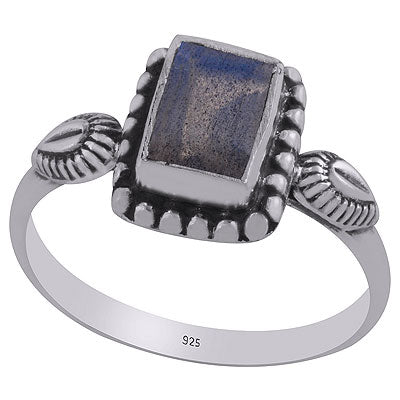 Gorgeous Oxidised Handcrafted Work Around Labradorite Rectangle Shape 925 Sterling Solid Silver Ring - R1001847-66