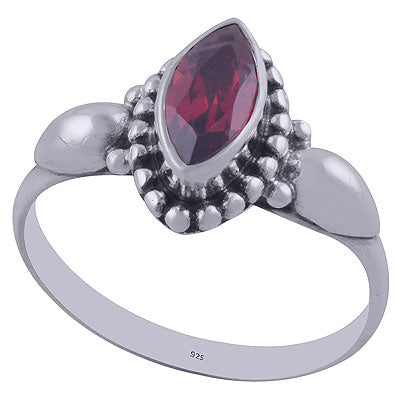 Gorgeous Embossed Rawa Work Around Garnet Marquise Shape 925 Sterling Solid Silver Ring - R1001849-6