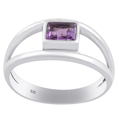 Alluring Split Shank Around Amethyst Rectangle Shape 925 Sterling Solid Silver Ring - R1001861-15