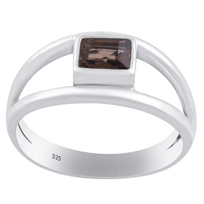 Alluring Split Shank Around Smoky Topaz Rectangle Shape 925 Sterling Solid Silver Ring - R1001861-20
