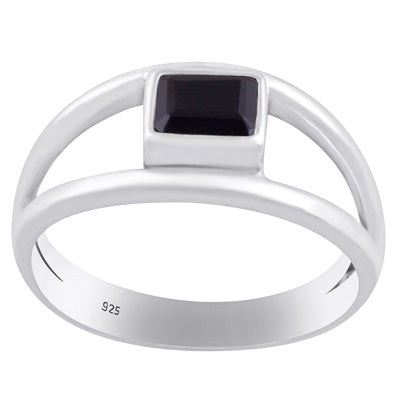 Alluring Split Shank Around Black Onyx Rectangle Shape 925 Sterling Solid Silver Ring - R1001861-23