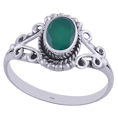 Stunning Wire Coil Work Around Green Onyx Oval Shape 925 Sterling Solid Silver Ring - R1001871-86