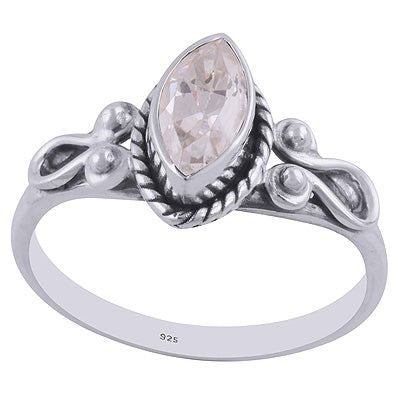 Alluring Handmade Work Around White Cubic Zirconia Marquise Shape 925 Sterling Solid Silver Ring - R1001880-36