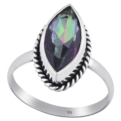 Stunning Textured Wire Around Mystic Topaz Marquise Shap 925 Sterling Solid Silver Ring - R1001942-21