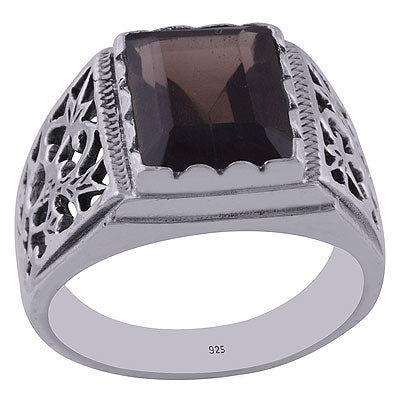 Unique Jali Cut Smoky Topaz Rectangle Shape 925 Sterling Solid Silver Ring - R1001944-11