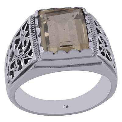 Unique Jali Cut Lemon Topaz Rectangle Shape 925 Sterling Solid Silver Ring - R1001944-25
