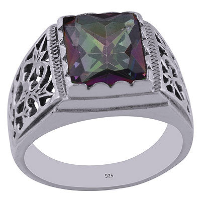 Unique Jali Cut Mystic Topaz Rectangle Shape 925 Sterling Solid Silver Ring - R1001944-26