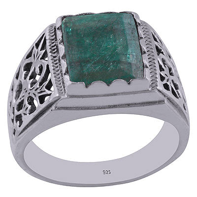 Unique Jali Cut Green Corundum Rectangle Shape 925 Sterling Solid Silver Ring - R1001944-27