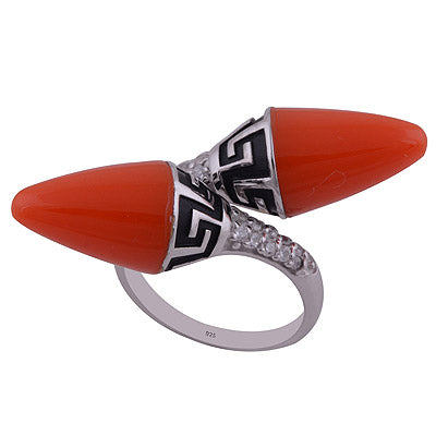White Cubic Zirconia.Orange Onyx 925 Sterling Silver Ring - R1001976-16