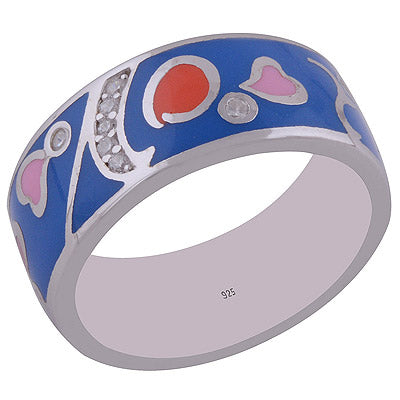 Enamel,White Cubic Zirconia 925 Sterling Silver Ring - R1001986-8