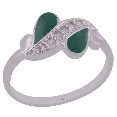 Enamel,White Cubic Zirconia 925 Sterling Silver Ring - R1001989-102