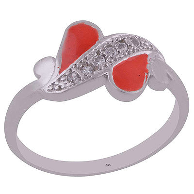 Enamel,White Cubic Zirconia 925 Sterling Silver Ring - R1001989-104