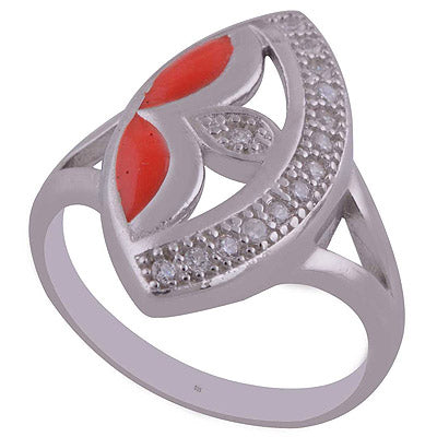 Enamel,White Cubic Zirconia 925 Sterling Silver Ring - R1001989-112