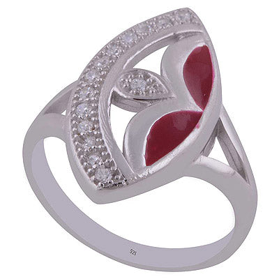 Enamel,White Cubic Zirconia 925 Sterling Silver Ring - R1001989-116