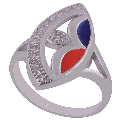 Enamel,White Cubic Zirconia 925 Sterling Silver Ring - R1001989-124