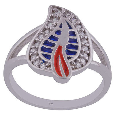 Enamel,White Cubic Zirconia 925 Sterling Silver Ring - R1001989-25