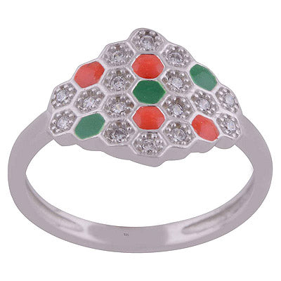 Enamel,White Cubic Zirconia 925 Sterling Silver Ring - R1001989-37