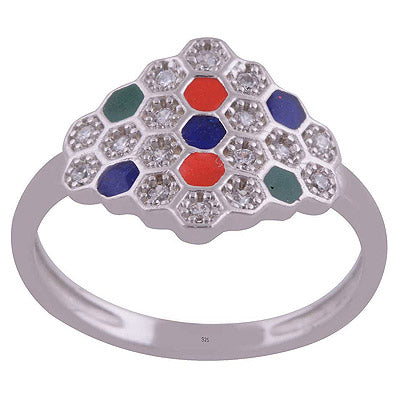 Enamel,White Cubic Zirconia 925 Sterling Silver Ring - R1001989-38