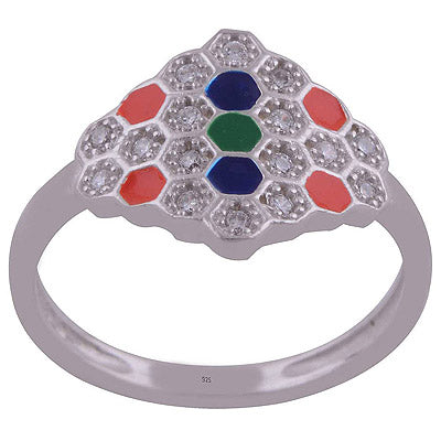 Enamel,White Cubic Zirconia 925 Sterling Silver Ring - R1001989-40