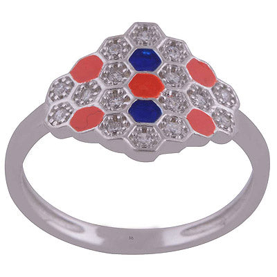 Enamel,White Cubic Zirconia 925 Sterling Silver Ring - R1001989-41