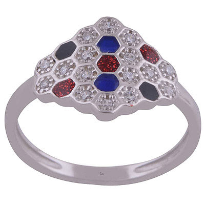 Enamel,White Cubic Zirconia 925 Sterling Silver Ring - R1001989-42