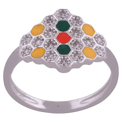 Enamel,White Cubic Zirconia 925 Sterling Silver Ring - R1001989-43