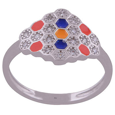 Enamel,White Cubic Zirconia 925 Sterling Silver Ring - R1001989-44