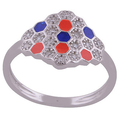 Enamel,White Cubic Zirconia 925 Sterling Silver Ring - R1001989-45