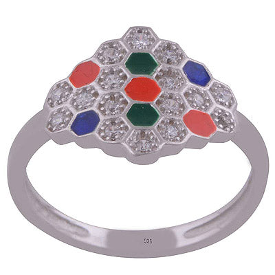 Enamel,White Cubic Zirconia 925 Sterling Silver Ring - R1001989-47