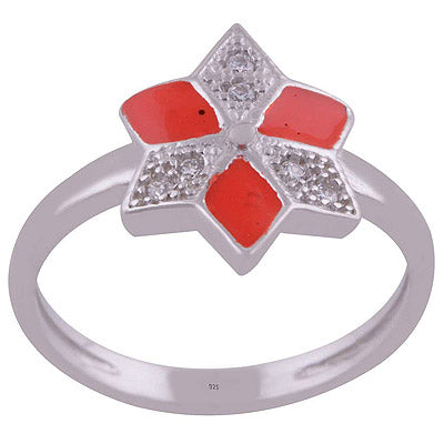 Enamel,White Cubic Zirconia 925 Sterling Silver Ring - R1001989-66