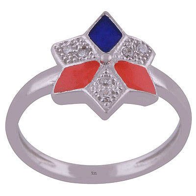 Enamel,White Cubic Zirconia 925 Sterling Silver Ring - R1001989-71