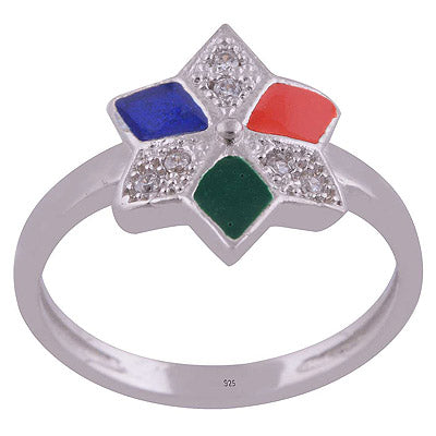 Enamel,White Cubic Zirconia 925 Sterling Silver Ring - R1001989-80