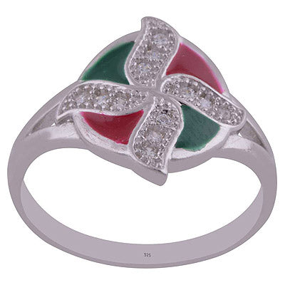 Enamel,White Cubic Zirconia 925 Sterling Silver Ring - R1001989-87