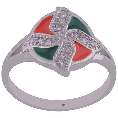 Enamel,White Cubic Zirconia 925 Sterling Silver Ring - R1001989-88
