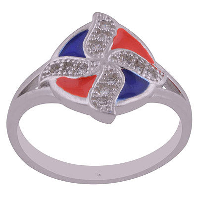 Enamel,White Cubic Zirconia 925 Sterling Silver Ring - R1001989-91