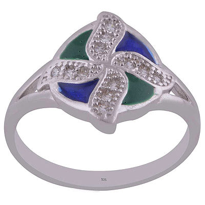 Enamel,White Cubic Zirconia 925 Sterling Silver Ring - R1001989-94