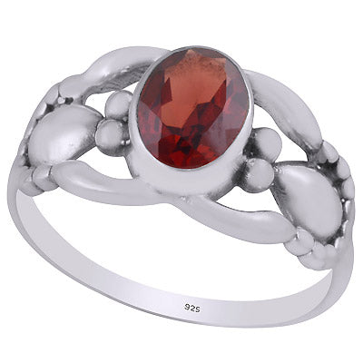 Stunning Handcrafted Work Around Garnet Oval Shape 925 Sterling Solid Silver Ring - R1002042-54