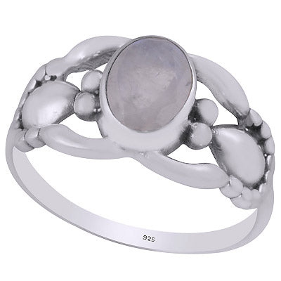 Stunning Handcrafted Work Around Rainbow Moonstone Oval Shape 925 Sterling Solid Silver Ring - R1002042-58
