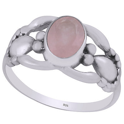 Stunning Handcrafted Work Around Rose Quartz Oval Shape 925 Sterling Solid Silver Ring - R1002042-59