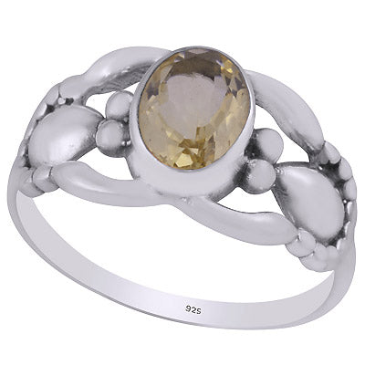 Stunning Handcrafted Work Around Lemon Topaz Oval Shape 925 Sterling Solid Silver Ring - R1002042-60