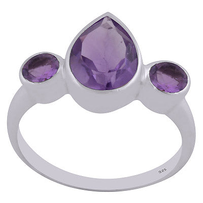 Alluring Multiple Gemstones Around Amethyst Pear,Round Shape 925 Sterling Solid Silver Ring - R1002054-47