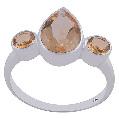 Alluring Multiple Gemstones Around Citrine Pear,Round Shape 925 Sterling Solid Silver Ring - R1002054-53