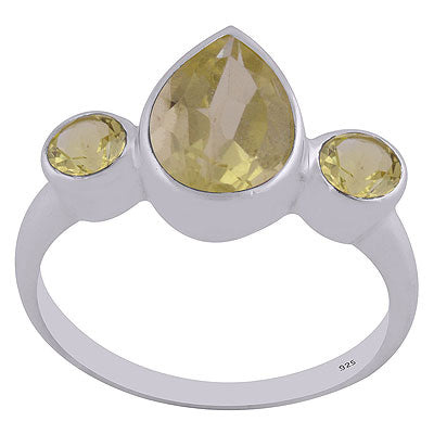 Alluring Multiple Gemstones Around Lemon Topaz Pear,Round Shape 925 Sterling Solid Silver Ring - R1002054-55
