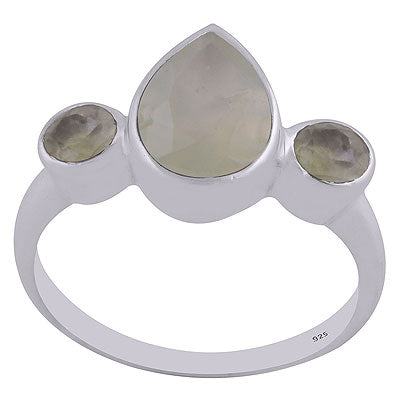 Alluring Multiple Gemstones Around Prehnite Pear,Round Shape 925 Sterling Solid Silver Ring - R1002054-61