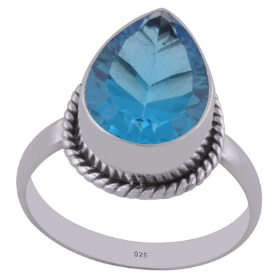 Beautiful Twisted Wire Work Around Cubic Zirconia Pear Shape 925 Sterling Solid Silver Ring - R1002082-13