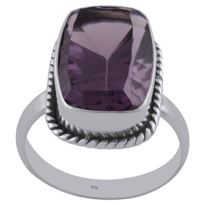 Gorgeous Twisted Wire Work Around Cubic Zirconia Rectangle Shape 925 Sterling Solid Silver Ring - R1002083-1