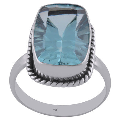 Gorgeous Twisted Wire Work Around Cubic Zirconia Rectangle Shape 925 Sterling Solid Silver Ring - R1002083-6
